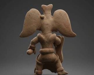 PreColumbian Style Terracotta Figurine with Wings and Shield second image