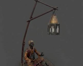 Vintage Orientalist ColdPainted Spelter Figural Table Lamp