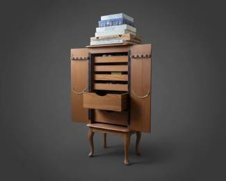 Vintage Wooden Jewelry Armoire with Side Doors