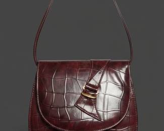 Vintage Burgundy Crocodile Embossed Leather Shoulder Bag by Etienne Aigner second image