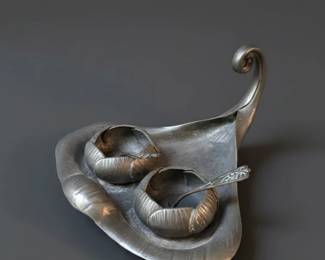 Art Nouveau Pewter Condiment Set with Spoons by A.E. Chanal second image