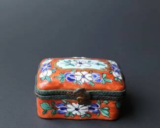 Chinese Cloisonne HandPainted Floral Trinket Box second image
