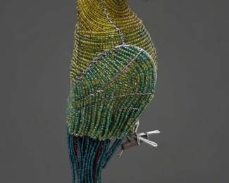 Handcrafted Beaded Wire Parrot Sculpture  African Folk Art second image