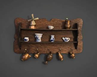 WallMounted Miniature Dutch Delftware and Copper Display Shelf second image