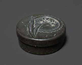 Art Nouveau Carved Soapstone Trinket Box with Lily of the Valley Motif second image