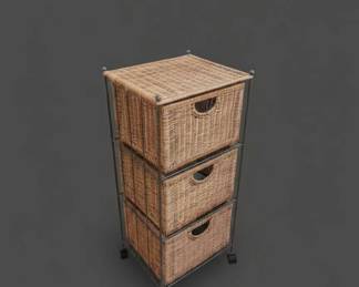Drawer Wicker and Metal Storage Tower