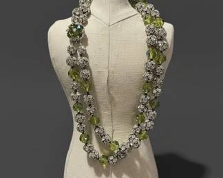Vintage Green and Clear Crystal Bead Necklace second image