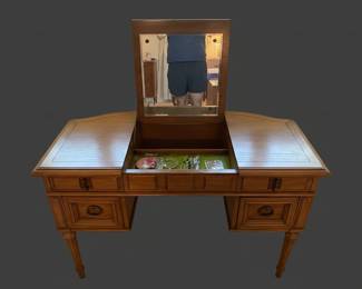 Drexel Esperanto Spanish Revival Fruitwood Desk with Vanity Mirror sixth image
