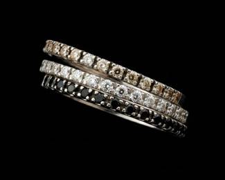 ThreeRow Black and White Diamond Eternity Ring Set
