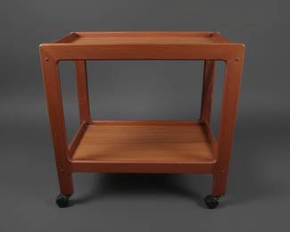 MidCentury Modern Teak Serving Cart with Gorham Silver Plate Accessories