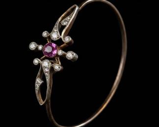 Vintage Ruby and Diamond Bangle Bracelet