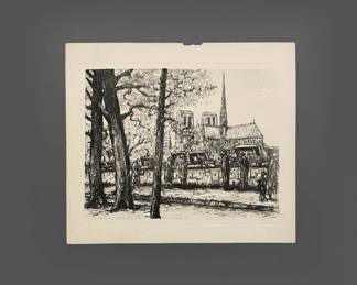 Etching of Notre Dame Cathedral by Aime Edmond Dallemagne fourth image