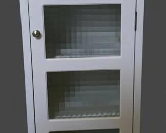 White Bathroom Storage Cabinet with Frosted Glass Doors and Single Drawer second image