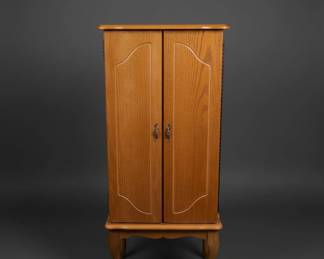 Vintage Oak Jewelry Armoire with Mirror and Queen Anne Legs seventh image