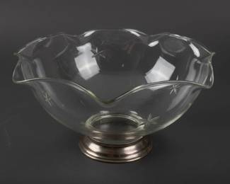 Vintage Glass Bowl with Sterling Silver Base  Star Etch second image