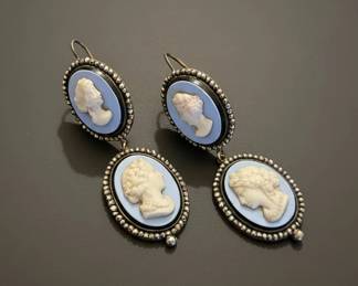 Victorian Style Blue Jasperware Cameo Drop Earrings second image