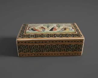 Persian Khatamkari Miniature Painting Box with Garden Scene second image