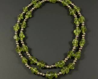 Vintage Chinese Export Style Jewelry Set with Filigree Earrings and Green Beaded Necklace second image