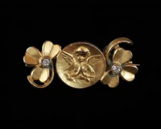 Vintage GoldTone Cherub and Floral Brooch