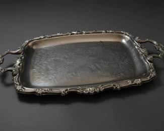 SilverPlated Serving Tray with Etched Crystal Glassware second image