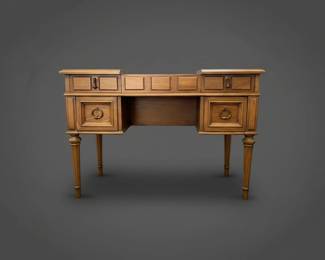 Drexel Esperanto Spanish Revival Fruitwood Desk with Vanity Mirror ninth image