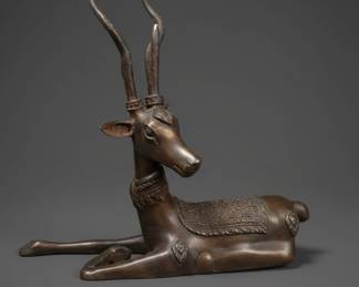 Vintage Thai Bronze Reclining Deer Figurine