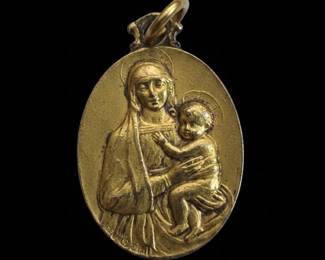 Vintage Madonna and Child Oval Pendant, P Brand
