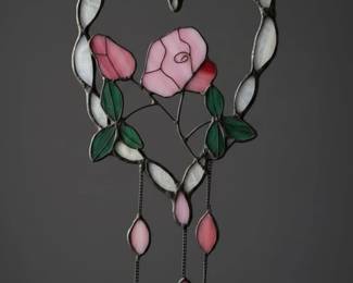 Stained Glass Rose Heart Suncatcher with Teardrop Pendants second image
