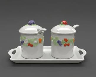 Ceramic FruitMotif Jam or Condiment Set with Tray second image