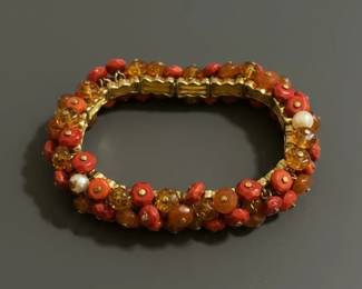 Vintage MultiStrand Beaded Bracelet with Amber and RedOrange Beads second image