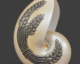 Nautilus Shell with Applied Pure Silver Wheat Motif by Gabriella Binazzi sixth image