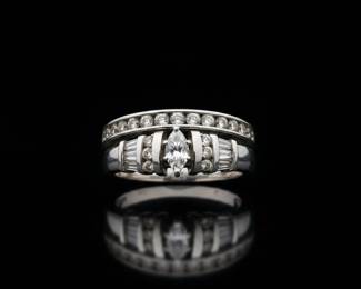 Marquise Diamond Engagement Ring with Channel Set Wedding Band