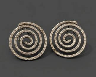 Hammered Sterling Silver Spiral Earrings by Ed Levin second image