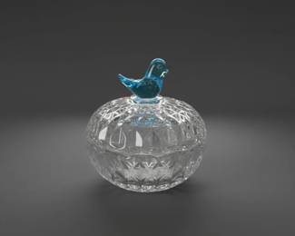 Hofbauer Byrdes Collection Crystal Covered Candy Dish with Blue Bird Finial second image