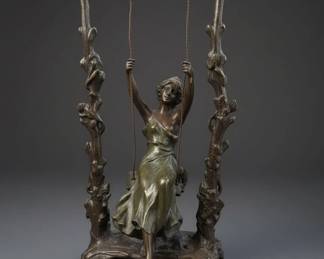 Auguste Moreau Style Girl on a Swing Bronze Lamp