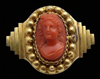 Vintage Carved Coral Cameo Brooch