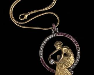 Vintage K Gold Pendant with Rubies and Diamonds