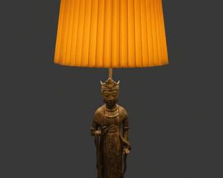 MidCentury AsianStyle Quan Yin Figure Table Lamp third image
