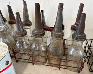 Vintage Oil Bottles in a carrier