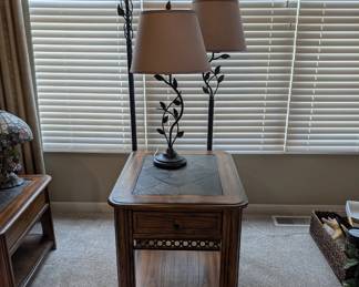 Stone Side table and Metal Floral Lamps