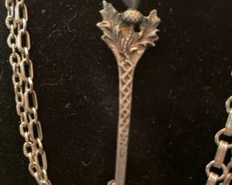silvertone chain and thistle pin
