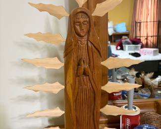 HAND CARVED OUR LADY OF GUADALUPA FIGURINE WITH SUNBURST HALO