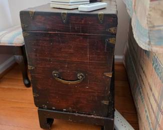 19th Century Teak and Brass Bound Campaign Trunk