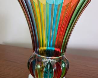 Vintage Murano "Candy Stripe" Fluted Art Glass Vase