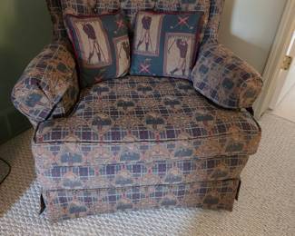Golf-Themed Upholstered Club Chair with Accent Pillows