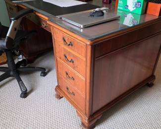 Vintage Double-Pedestal Executive Desk with Glass Top