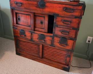 Red Lacquered Japanese Choba Tansu (Merchant's Chest)