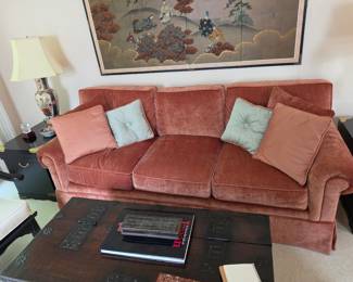 Pink Velvet Rolled Arm Sofa