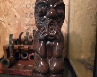 Vintage Hand-Carved Wooden Tiki Pipe Holder