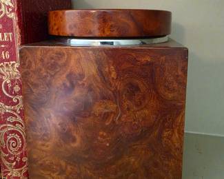 Vintage Burl Wood Decorative Box with Chrome Trim